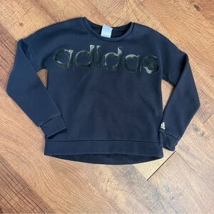 Adidas girls sweatshirt XL extra large 16 black puffy shiny logo cotton